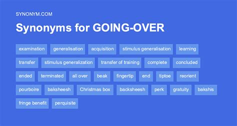 Gone over synonym - Synonyms for GO OVER: succeed, go, bear fruit, click, come off, pan out, deliver the goods, work out; Antonyms of GO OVER: strike out, wash out, founder, miss, fail, fold, collapse, bomb.